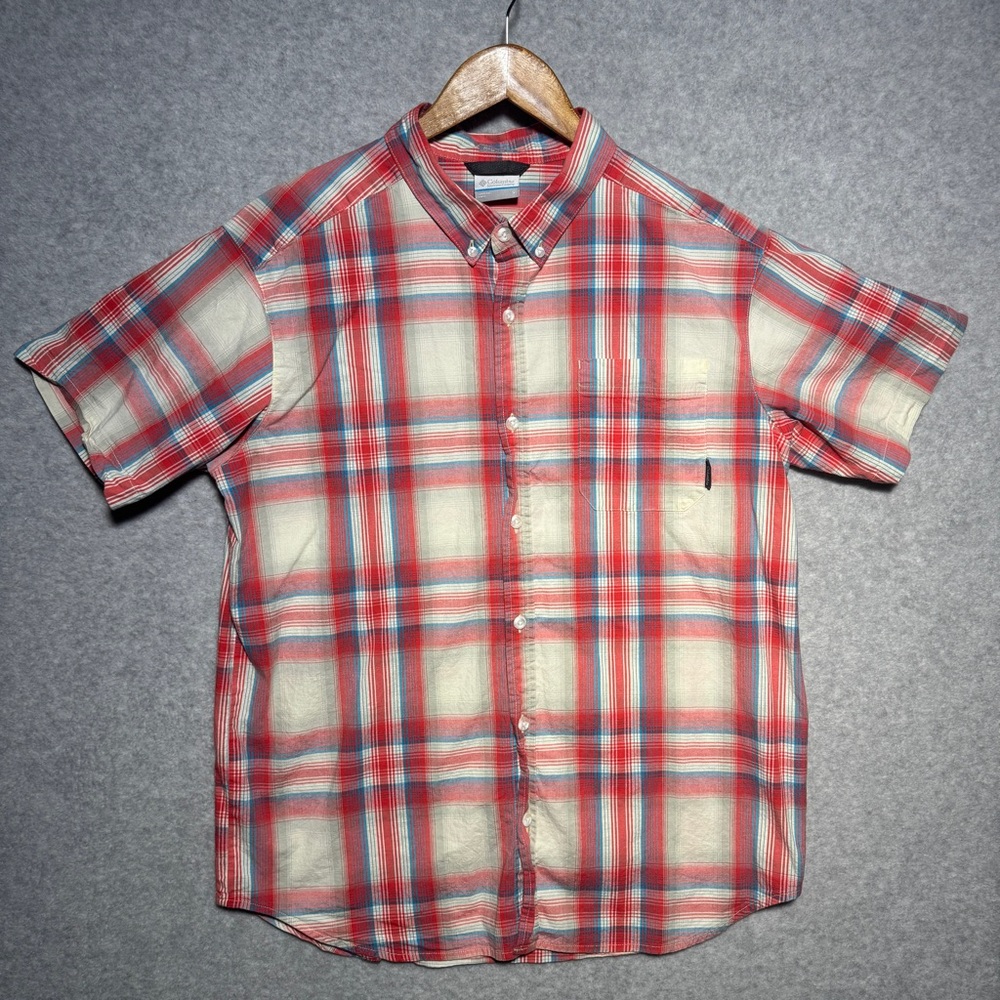 Columbia Red‎ and White Plaid Button Down Shirt Short Sleeve